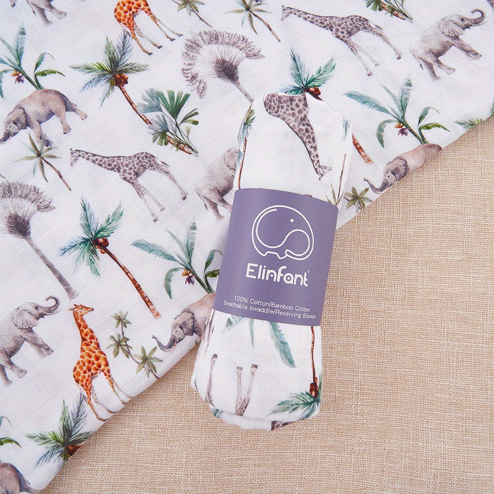 The Elinfant Baby Muslin Throw Blanket in Bamboo Cotton Gauze, featuring a Digital Print, doubles as a Wrap Towel and Bath Towel. Perfect for Halloween and Christmas Gift-Giving.