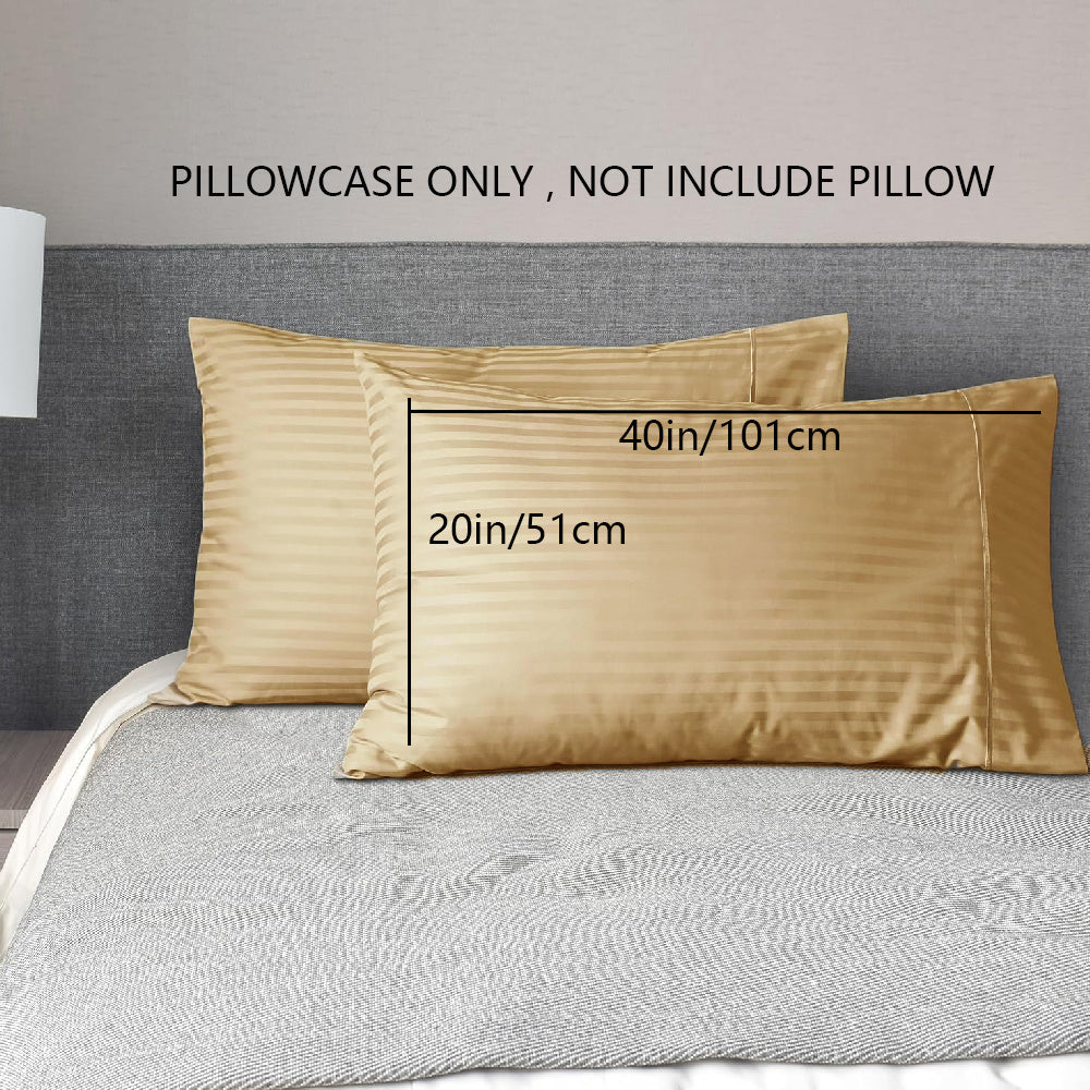 A pair of striped pillowcases made from soft, breathable woven polyester. These pillowcases are machine washable and have a sanded finish for added comfort. They do not include a pillow insert and are made from non-printed lightweight fabric with a 90gsm