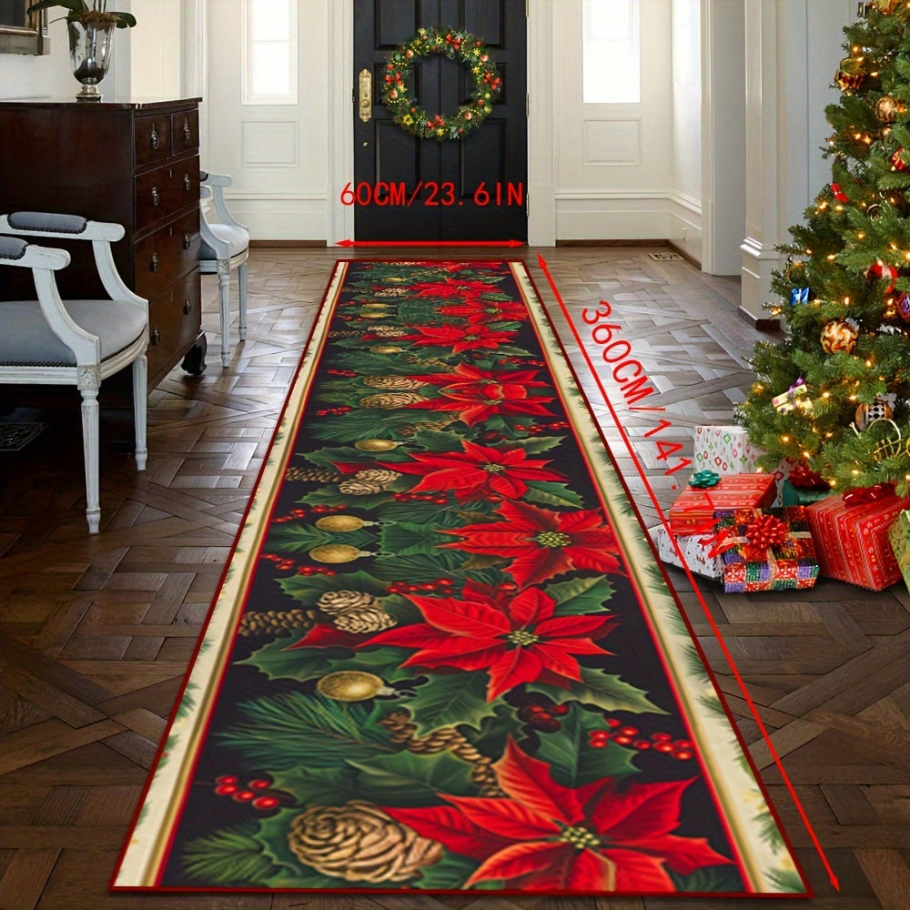 Plush Velvet Area Rug with Christmas Leaf Pattern - Non-Slip, Stain-Resistant, Machine Washable for Home & Cafe Decor. Made with Crystal Velvet, 850g Per Square Meter, 6mm Thickness - Ideal for Hotel Use.