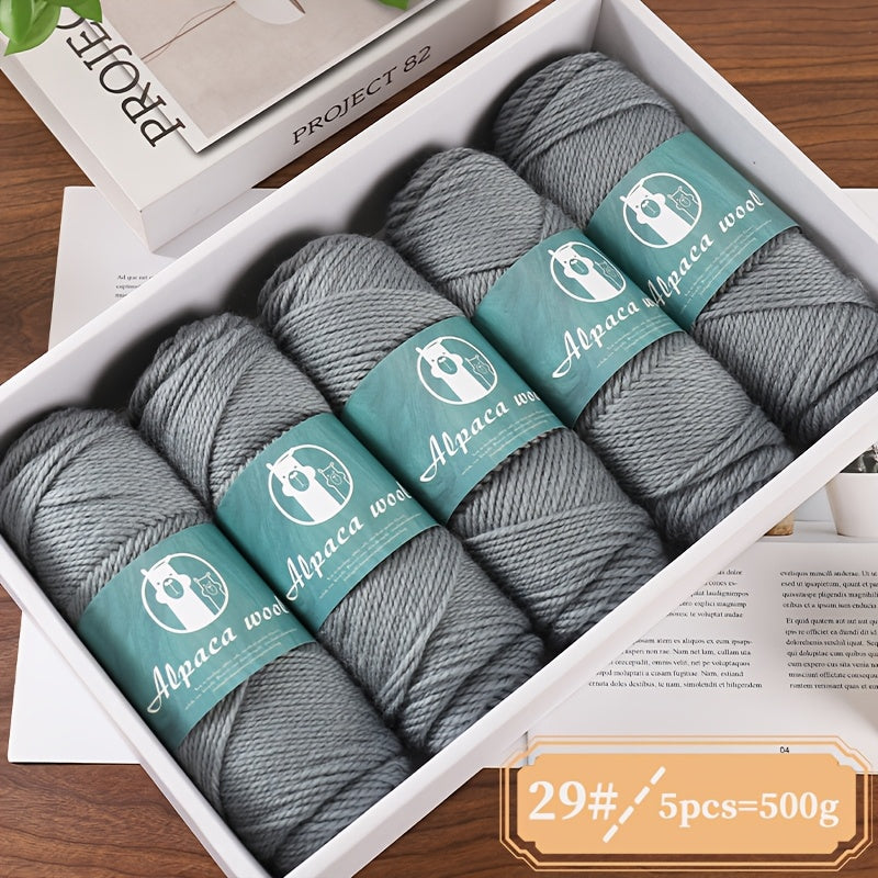 5-Pack Alpaca Wool Yarn, 500g Each, Multicolor Thick-Thin Yarn for Handmade Clothing - Various Styles