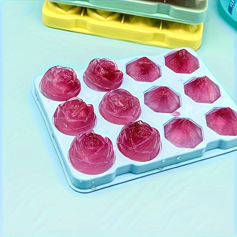 Ice Cube Mold Set - Includes 2 Silicone Trays with Rose and Diamond Shapes. Perfect for making ice cubes, chocolates, puddings, jellies, candies, and whiskey cubes. Great for freezer cocktails and a must-have for any kitchen or apartment. Essential for