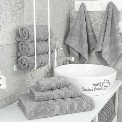 6-piece soft towel set includes 2 bath towels, 2 hand towels, and 2 washcloths in solid color cotton for bathroom, hotel, home, and travel.