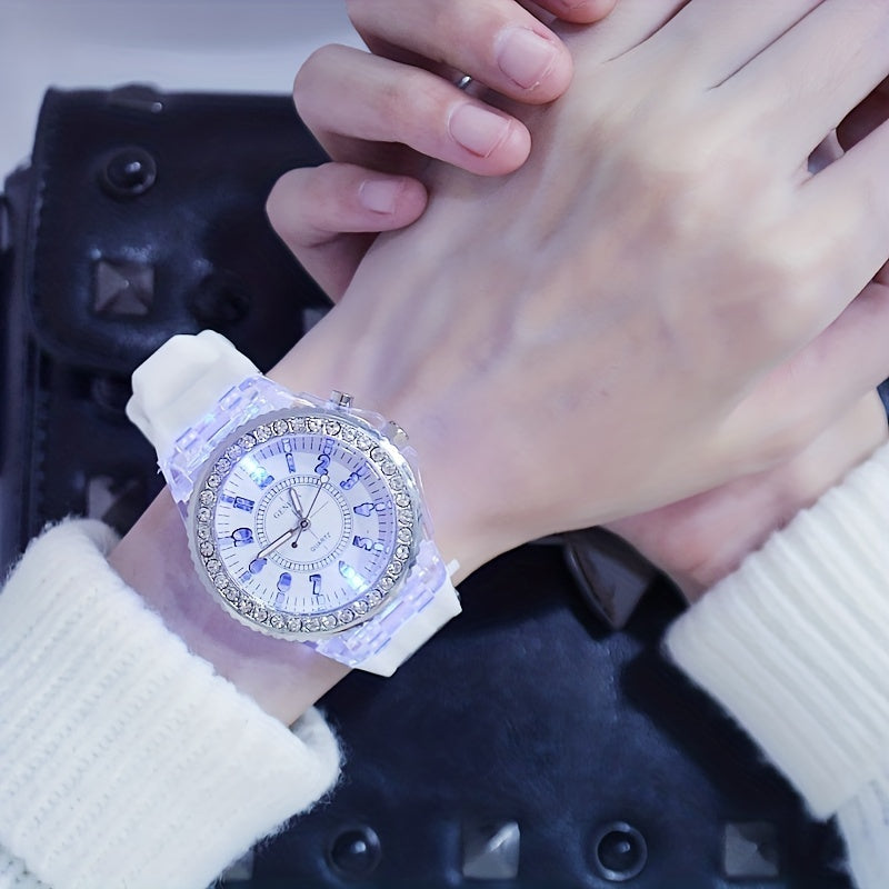 Luminous Rhinestone Full Edge Dial Watch with Silicone Quartz for Boys and Girls, Great for School Supplies and Gifts.