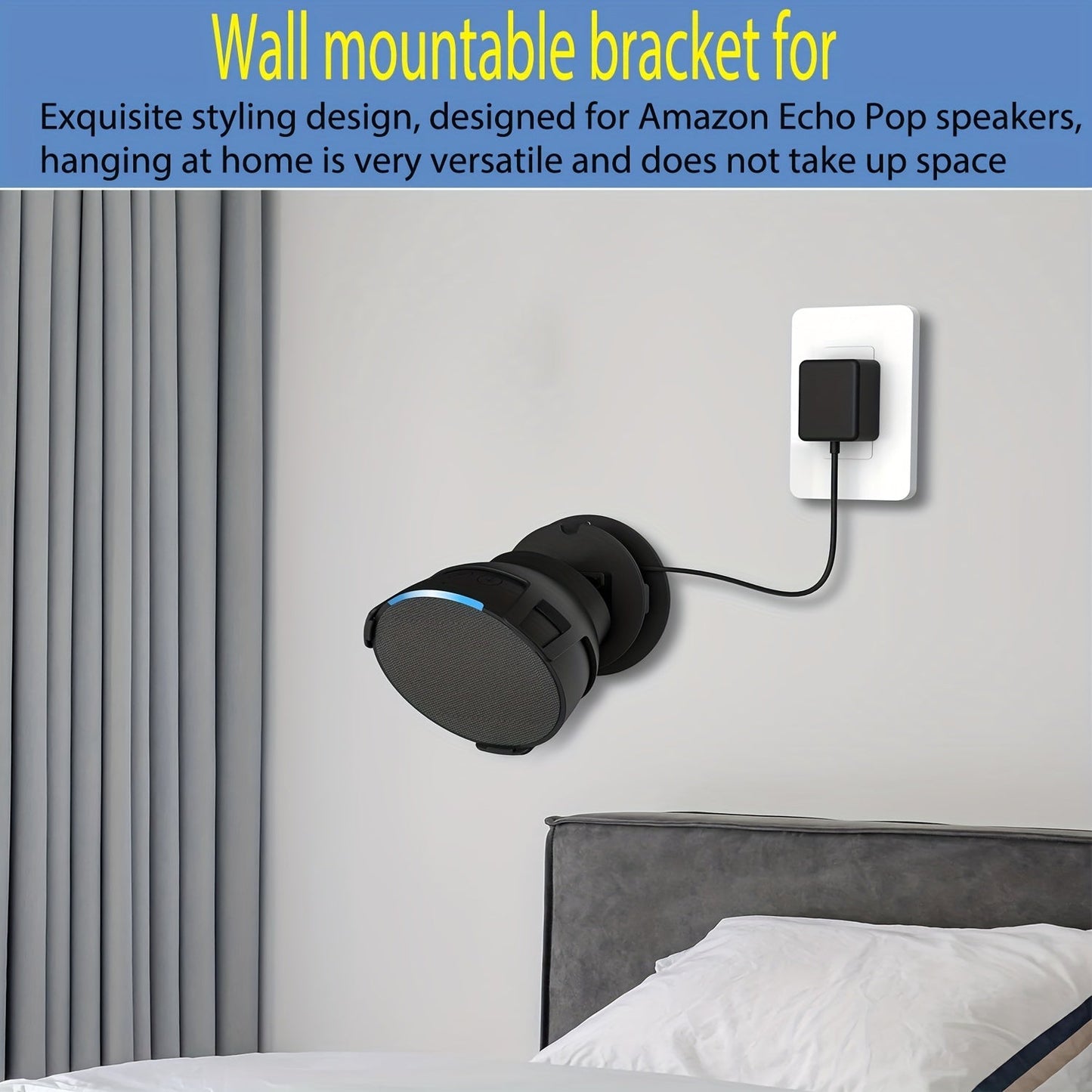 Mount your Amazon Echo Pop securely with the 1pc Speaker Wall Mount. This smart audio stand features an adjustable angle for optimal sound, and can be installed using either a sticky adhesive or screws for added stability. Perfect for keeping your