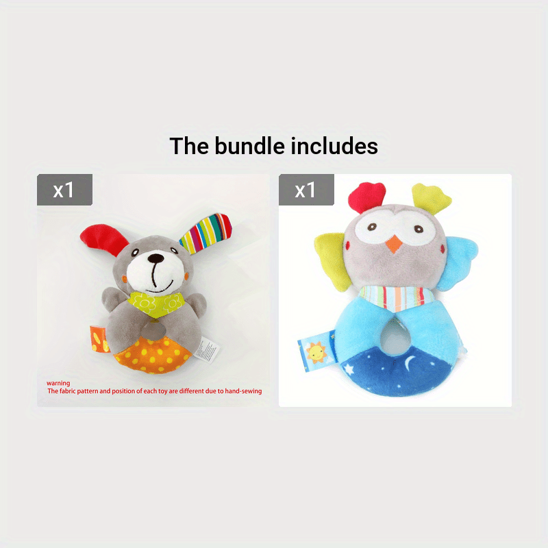 Round hand rattle baby toy with adorable cartoon animal design, a plush and cute option for your little one.