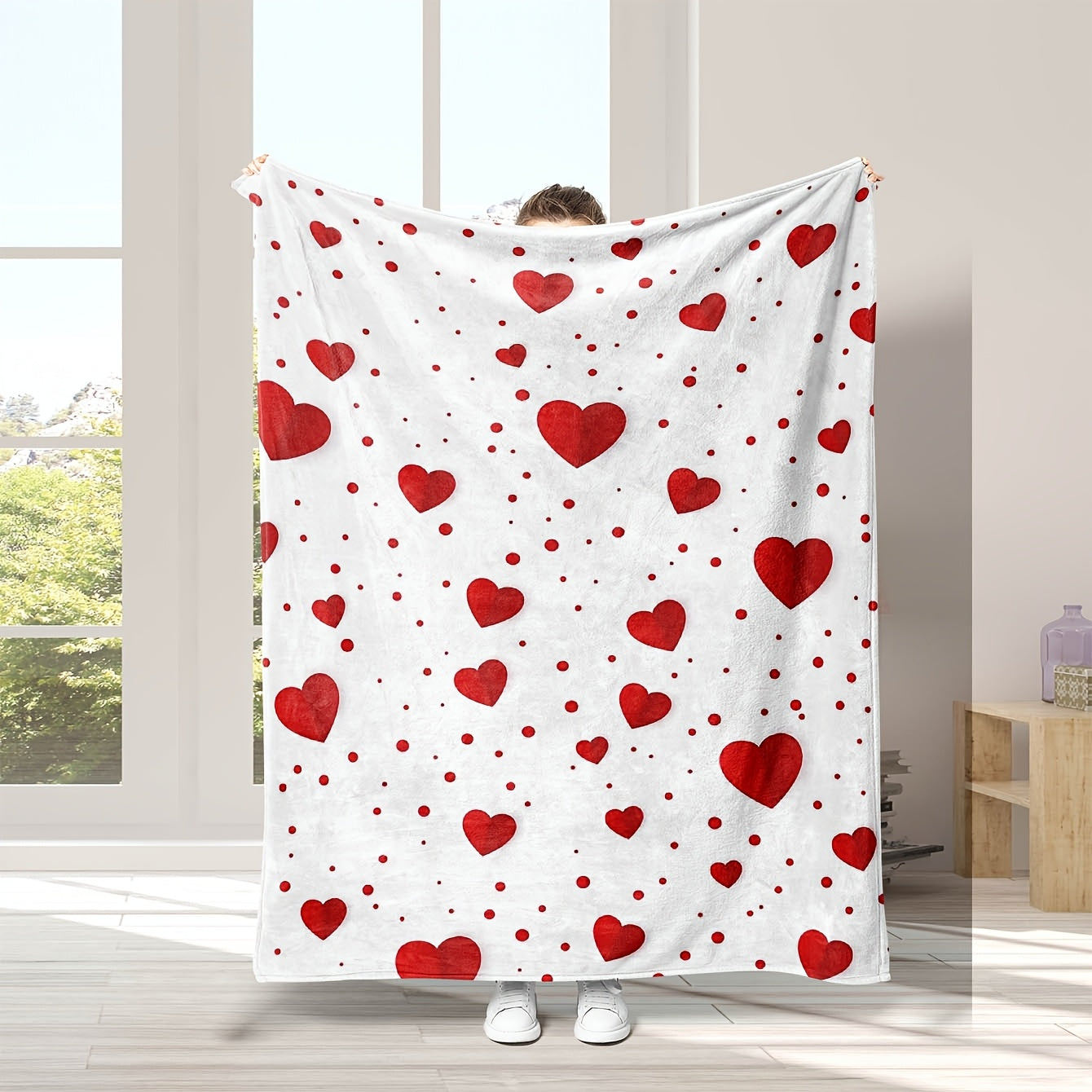 Warm, Soft, and Reversible Cozy Love Heart Digital Print Flannel Throw Blanket - Ideal for Couch, Bed, Office, and Travel | Great Valentine's Day Present