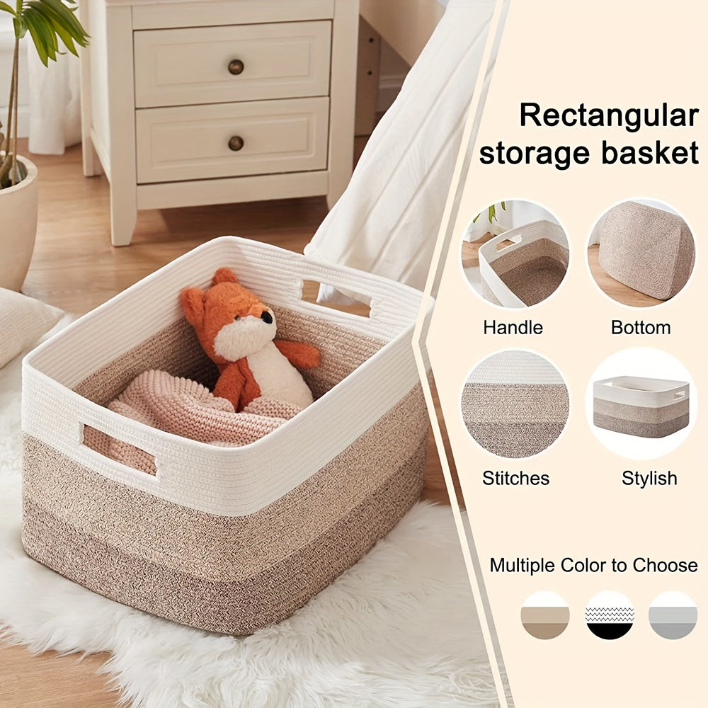 One large rectangular blanket basket measuring 54.86cm X 42.93cm X 29.97cm, perfect for storing gifts and blankets. This woven storage basket is ideal for organizing the living room and features convenient handles for easy transportation.