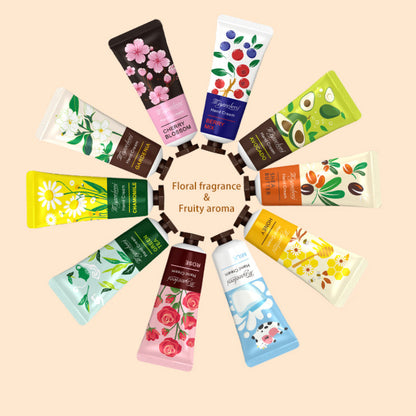 Floral & Fruity Hand Cream Gift Set - 10pcs, Moisturizing Formula with Vitamin E & Glycerin for Dry Hands - Ideal for Women and Girls