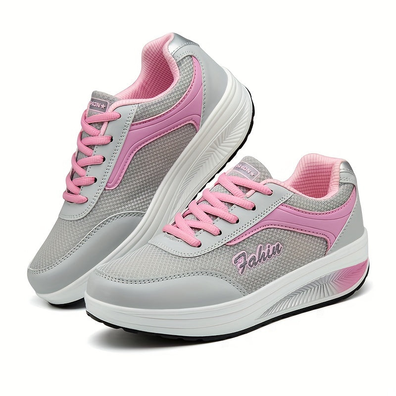 Women's fashion walking shoes with shock absorption wedges, breathable for outdoor casual wear.