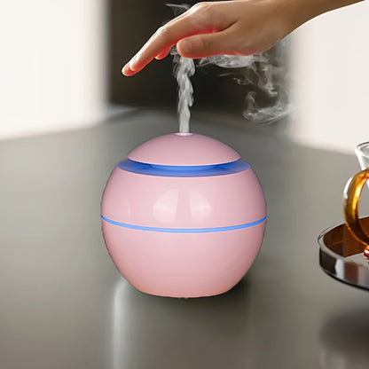 Hollow wood grain LED air humidifier with USB power, essential oil diffuser, 7-color night light, automatic off, mini cold mist for office, home, bedroom - alcohol free.