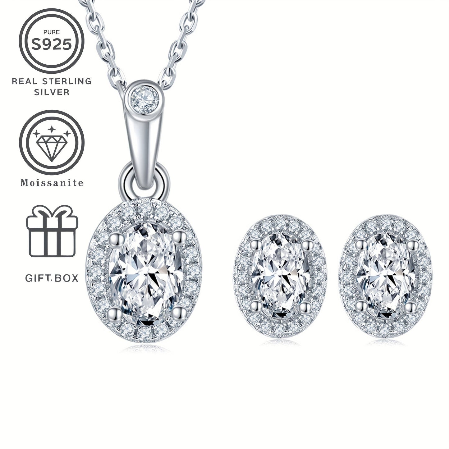 Stylish 3-piece Moissanite Jewelry Set - Includes a Necklace and Earrings in S925 Sterling Silver, Suitable for Any Occasion, Great Gift for Women