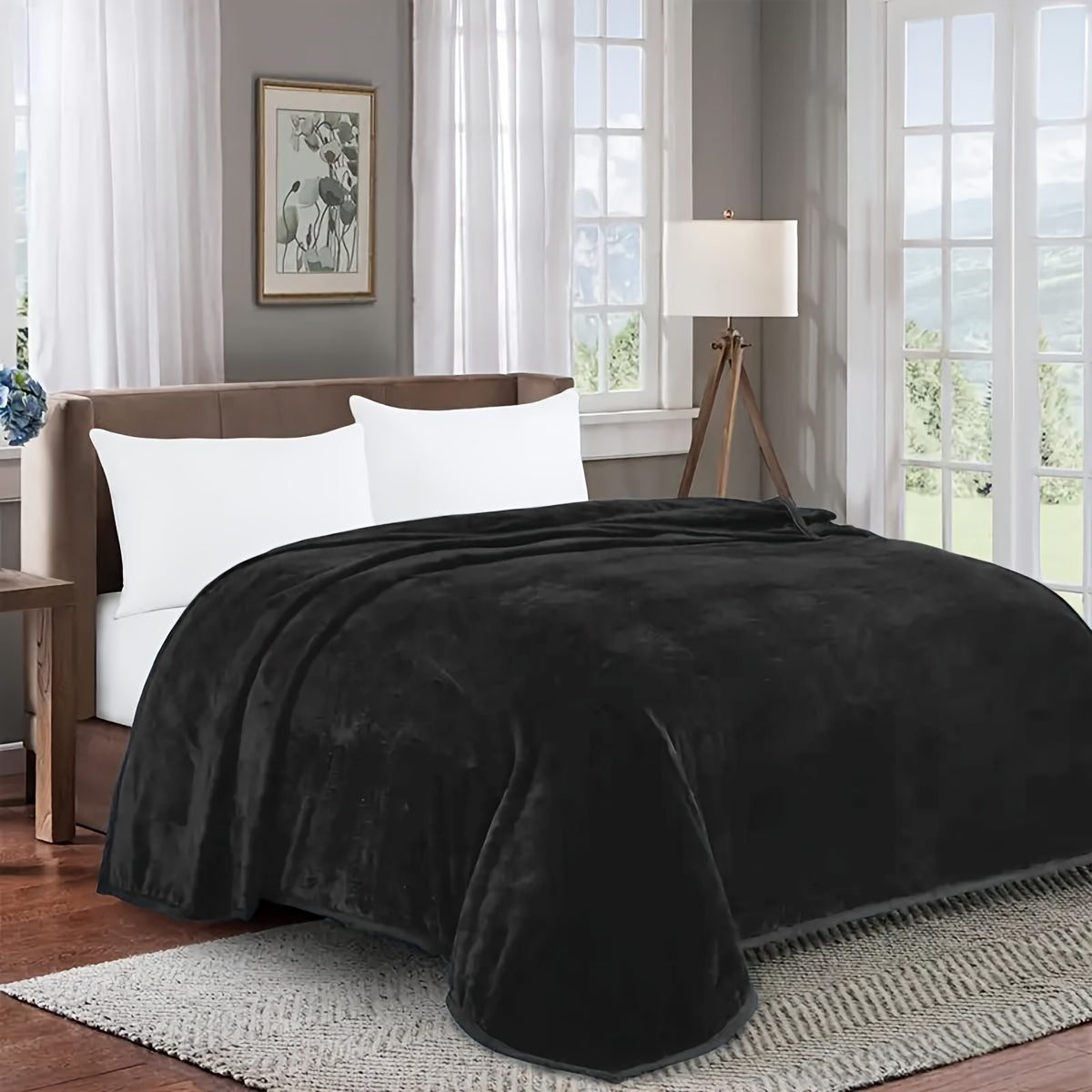 Elegant, Ultra-Soft Black Taffeta Blanket - Luxurious, Thick, and Suitable for All Seasons | Perfect as a Bed Sheet, Throw, Nap, or Pet Blanket | Machine Washable with a Sophisticated Solid Color Design