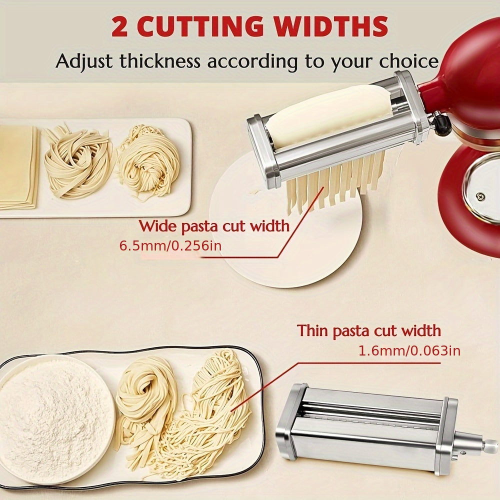 Stainless Steel Pasta Maker Attachment Set for KitchenAid Stand Mixers - Includes Noodle Roller, Spaghetti & Fettuccine Cutters (Set of 3, Machine Not Included)