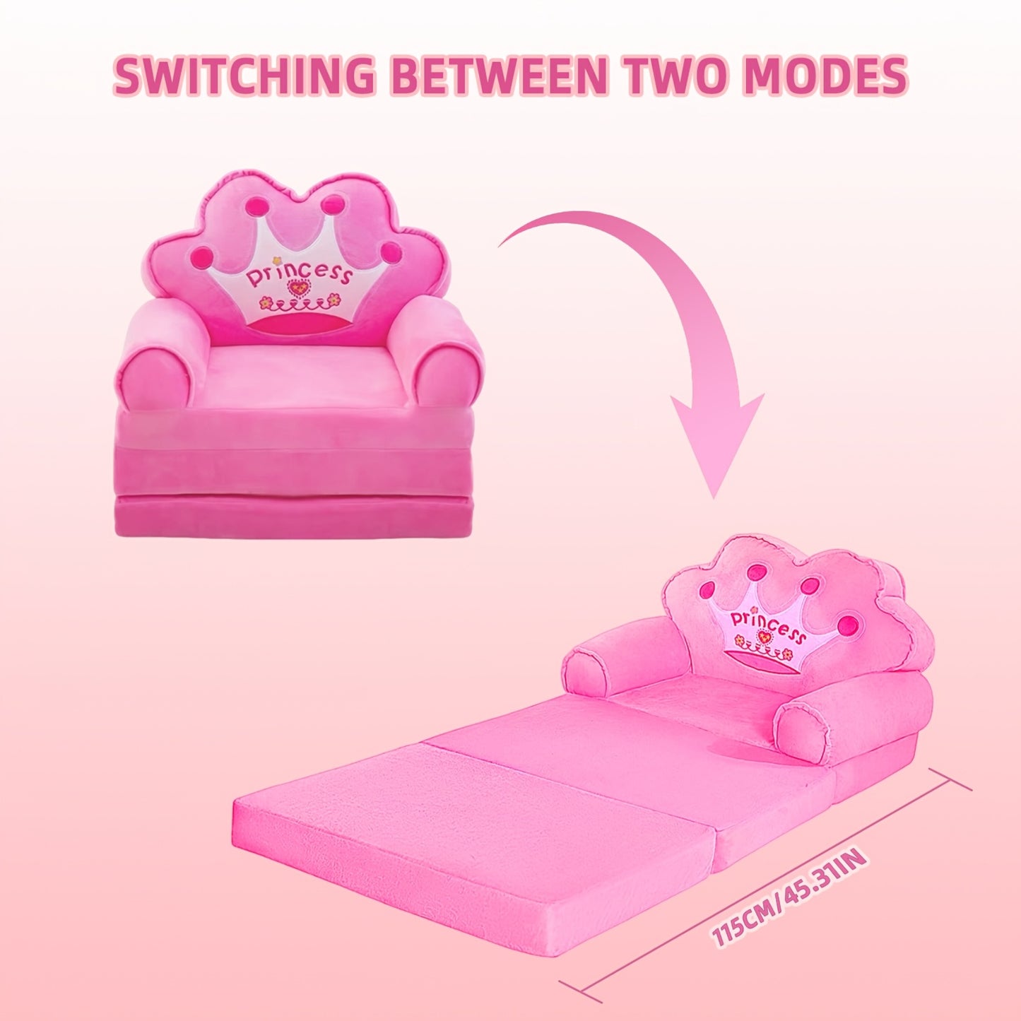 1pc Foldable Princess Themed Sofa Bed, Ergonomic Design, No Electricity or Wooden Materials, Independent, Storage Capacity <3.2 Cubic Feet, Height <68.58 cm After Assembly, Mixed Color