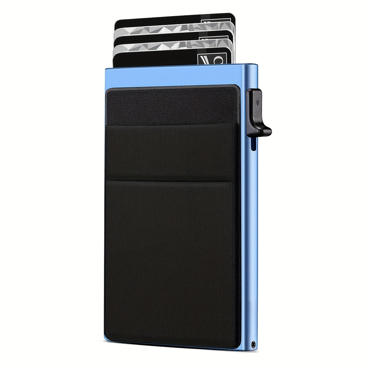 Automatic metal RFID blocking card holder with large capacity, perfect gift for men.