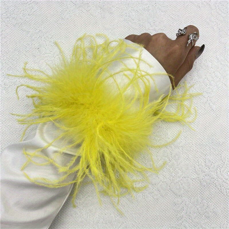 Ostrich Feather Wrist Cuffs Available in 20 Colors, Solid Color Carnival Slap Bracelets Perfect for Halloween Cosplay, Party Accessories, Non-Elastic Feather Anklet Bracelet