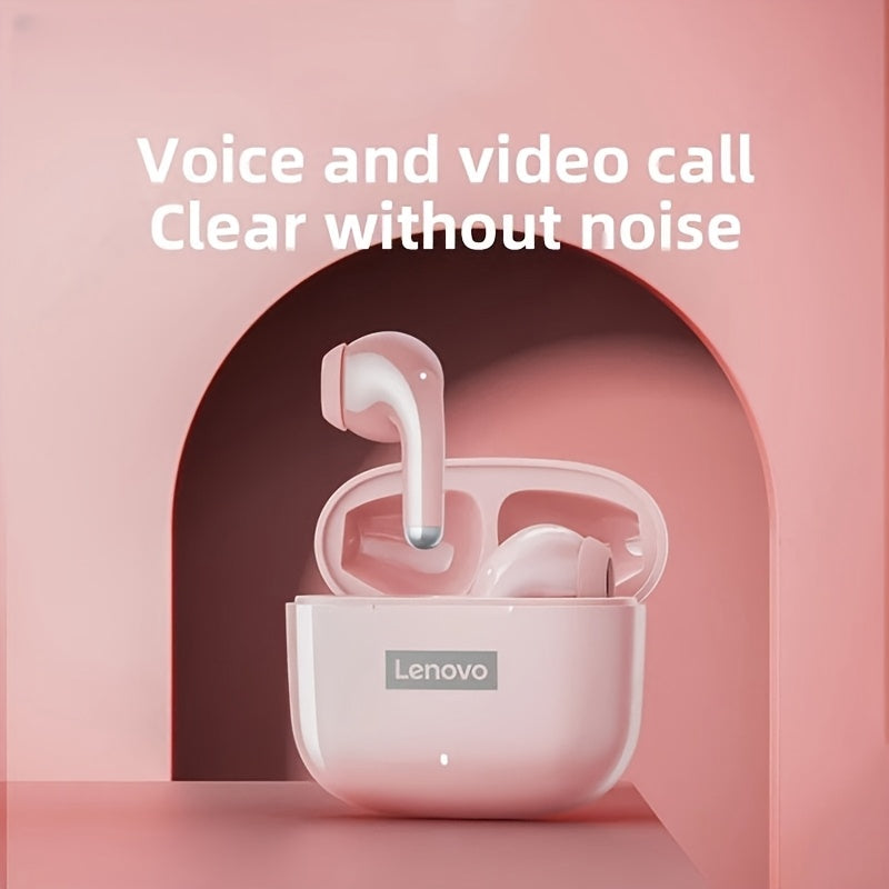 2025 Lenovo LP40 Pro Wireless Earphones with compact design, clear calls, and volume control. Features a condenser microphone, rechargeable battery, and Type-C port charging. Suitable for