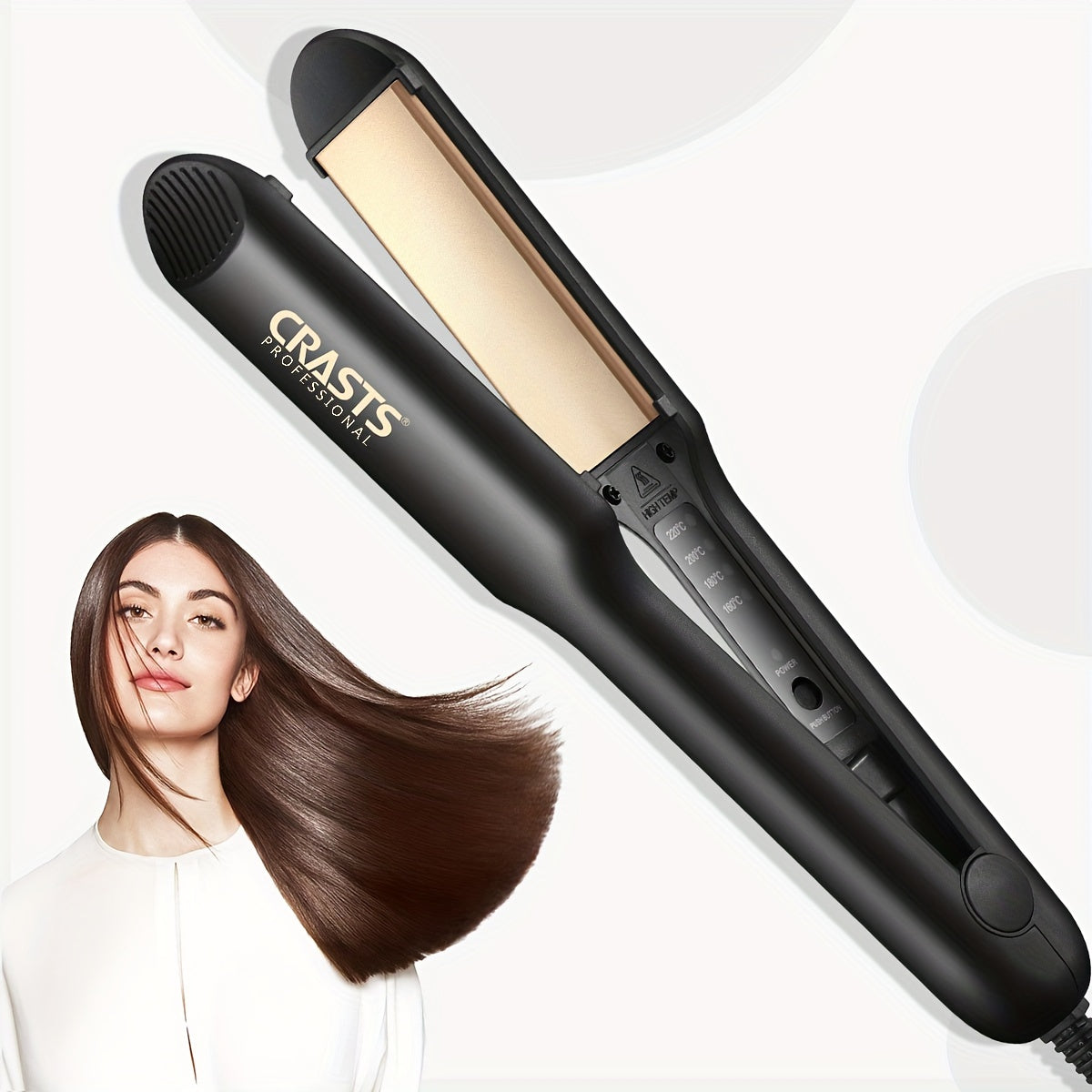 CRASTS Ceramic Hair Straightener and Curler for both straight and curly hair with 220V Type C Plug, 44W Plug Powered, No Battery Required.