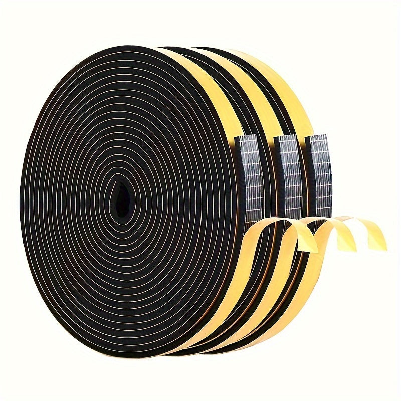 3 rolls of high-quality foam insulation tape for weather stripping doors and windows, sliding doors, soundproofing, windproofing, air conditioning seals. Black, 1/4 inch wide x 1/8 inch