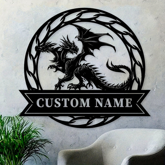 Custom Dragon Metal Wall Art featuring your name - Perfect for Nursery & Room Decor, Made with Weatherproof AAA Grade Metal, Dragon themed decorations