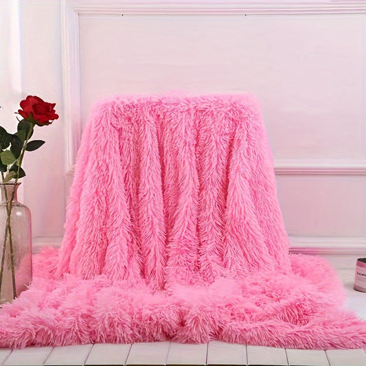 Luxurious Pink Faux Fur Throw Blanket - Nordic Style Long Shaggy Coral Fleece - Winter Warm Sofa Cover - Office Nap Blanket