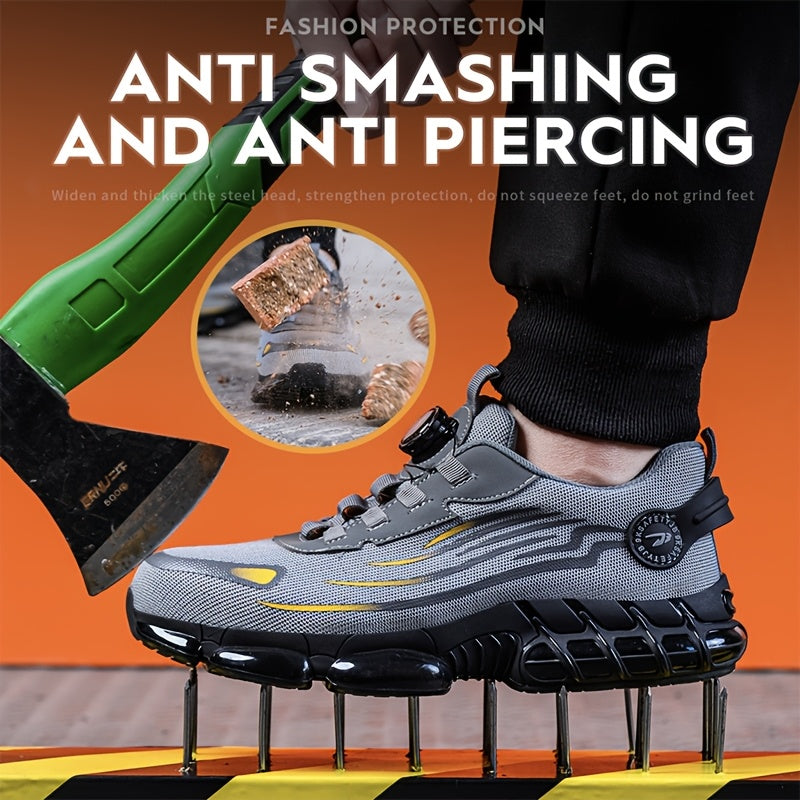 Safety shoes with anti-crush, anti-puncture, breathable, and protective features.