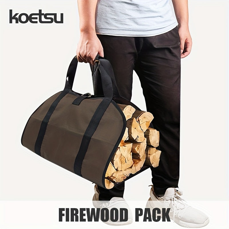 KOETSU Firewood Carrier Bag is sturdy and built to last. Measuring 93.98cm x 50.8cm, this Waxed Canvas Tote is perfect for outdoor camping. Made from durable PVC material, it can withstand rough handling.