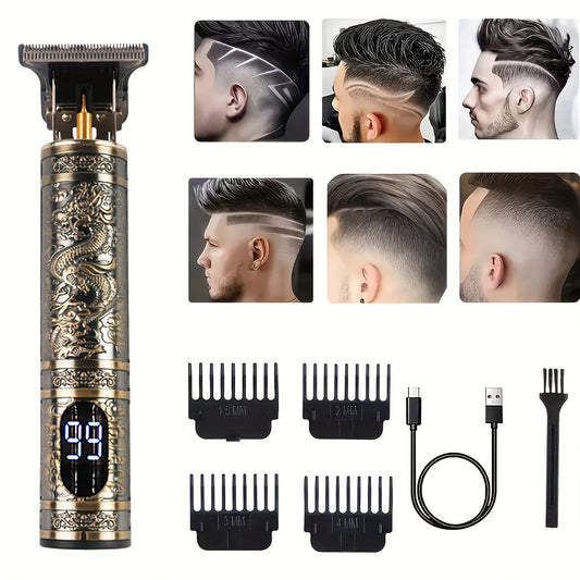 WEEME Professional Cordless Hair Clipper for Men - USB Rechargeable with Digital Display, LCD Screen & Accessories - Golden Dragon Design - Ideal Gift - WEEME