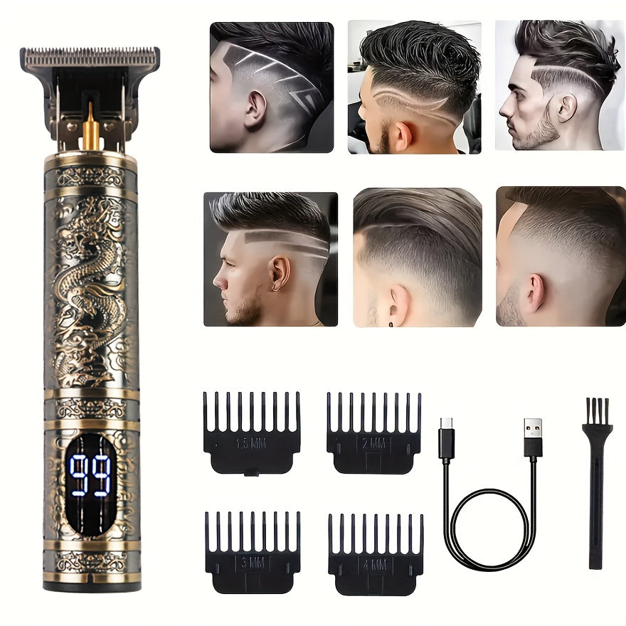 WEEME Professional Cordless Hair Clipper for Men - USB Rechargeable with Digital Display, LCD Screen & Accessories - Golden Dragon Design - Ideal Gift - WEEME