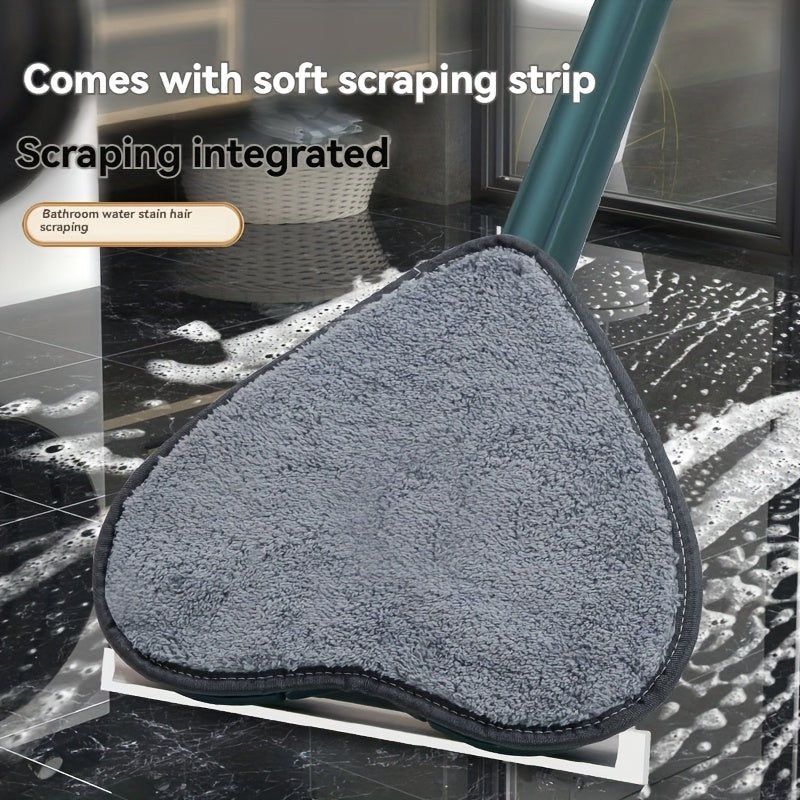 One-piece Triangle Mop featuring Self-Twisting Technology, No Hand Washing Required, Built-in Scraper, 360-degree Rotation, ideal for use in Living Room, Bedroom, Bathroom, Toilet, and Kitchen - Made from Plastic