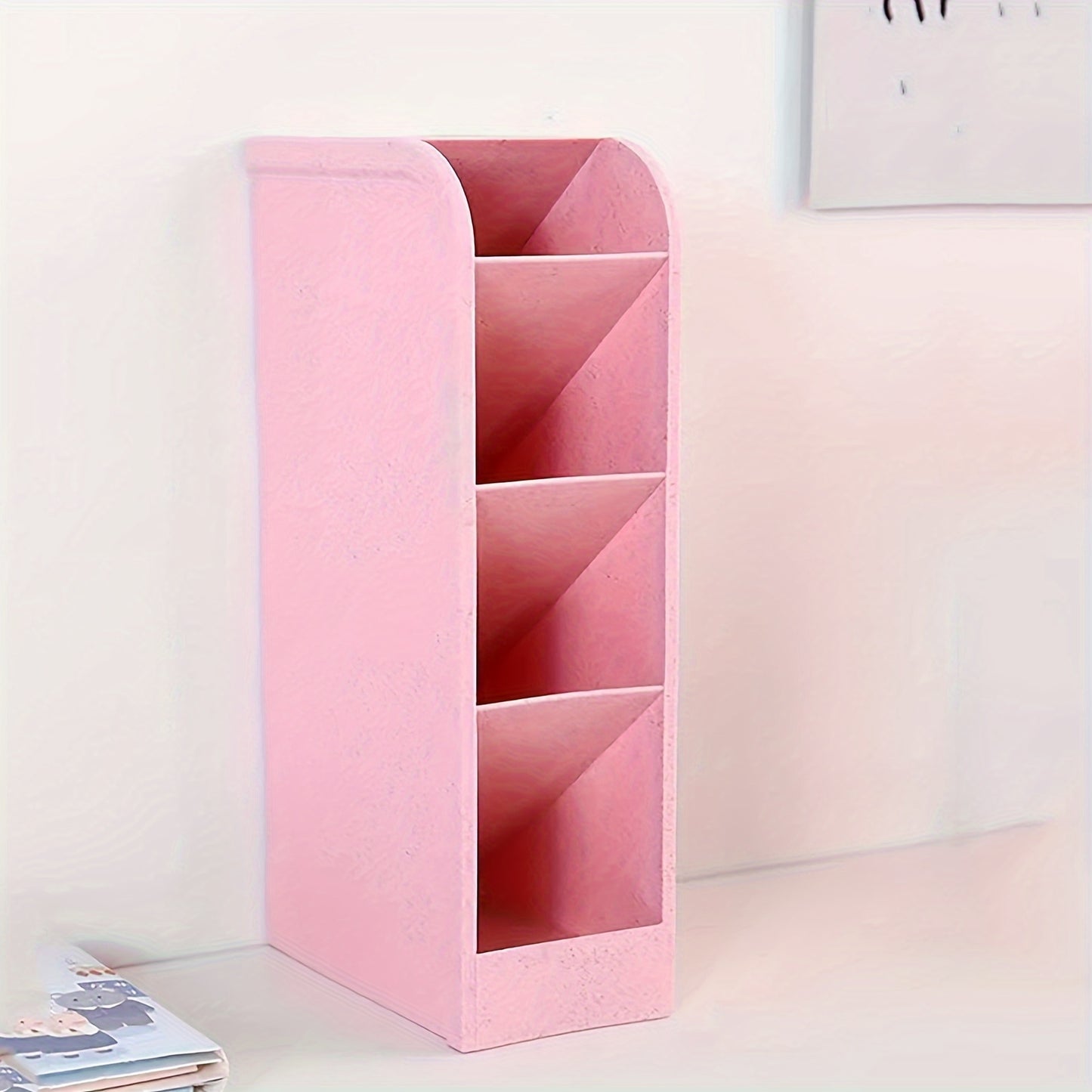 4-Compartment Vertical Pencil Holder with Slant Insert, Space-Saving Desk Organizer made of Other Plastic