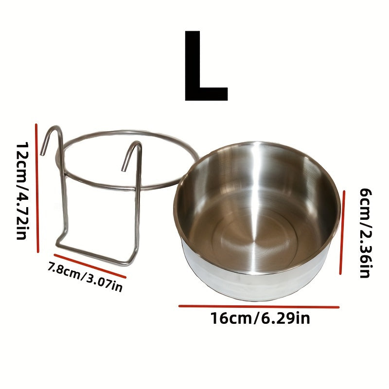 Stainless steel hanging dog bowl with clamp holder to prevent spills and protect neck.