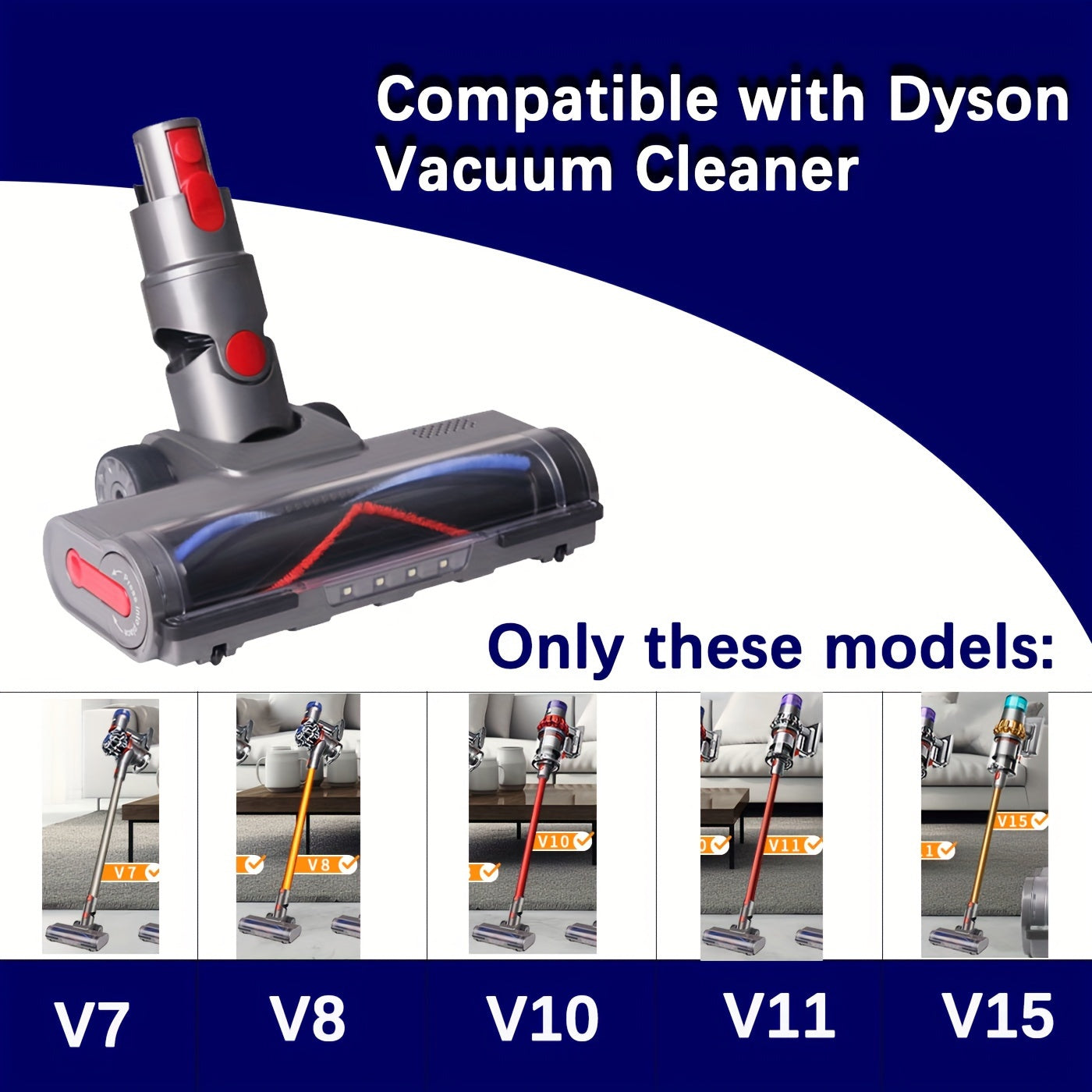 Improved Floor Brush Attachment designed for Dyson Cordless Vacuum Cleaners - Compatible with V7, V8, V10, V11, V15 Models - Features a Weak Magnet, Battery Not Included, Motorhead, suitable for Dyson V Series - Equipped with LED Headlights for enhanced