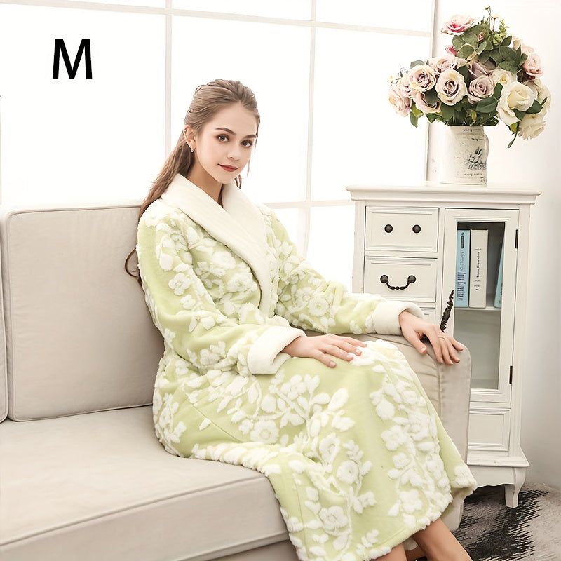 1pc Unisex Thickened Long Bathrobe with Flower Pattern, Ideal for Couples. Ideal for Home and Bathroom use.