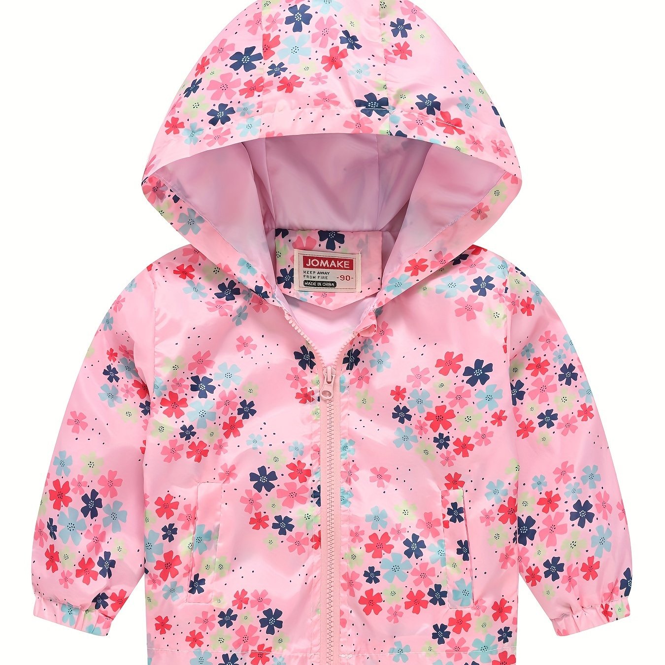 JOMAKE Girls' Cartoon Flower Print Hooded Zipper Jacket with Pockets