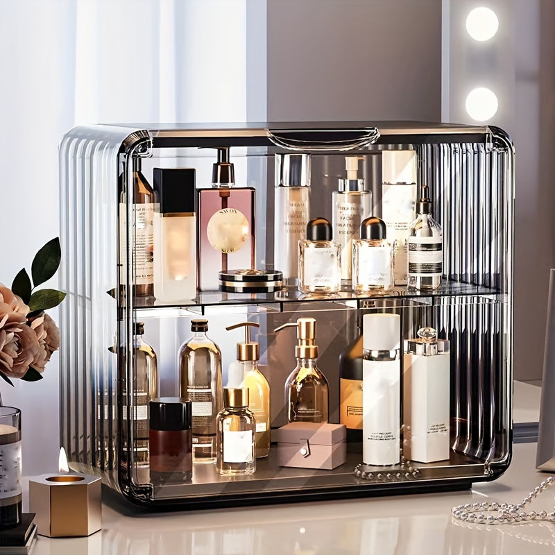 Cosmetic makeup organizer with drawers for vanity and bathroom storage.