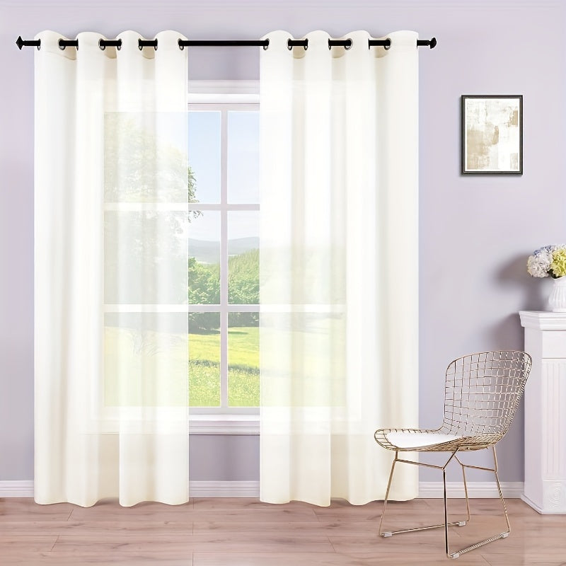 Set of 2 Grommet Top Sheer Curtains Perfect for Living Room, Bedroom, and Kitchen. Made with Soft Sheer Fabric for a Chic Window Treatment and Home Decor.