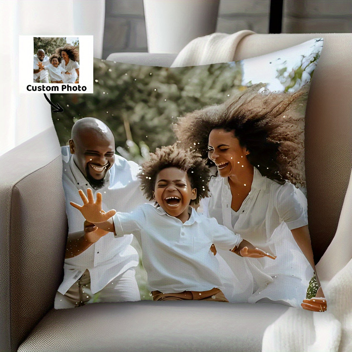 Personalized Photo Pillowcase - 45.72x45.72cm - Great for Birthdays, Valentine's Day, Holidays & Beyond - Plush Polyester, Single-Sided Design, Perfect for Home Decoration & Gifting, Ideal for Christmas, Excellent for Thanksgiving