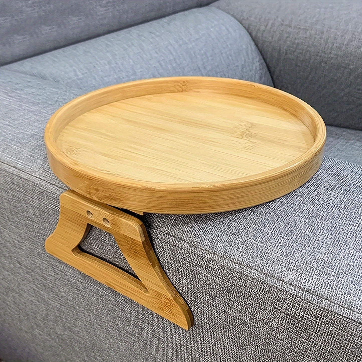 Convenient Clip-On Bamboo Sofa Armrest Tray Table - Perfect for Holding TV Dinners, Remotes, Drinks, and Snacks with a Space-Saving Design