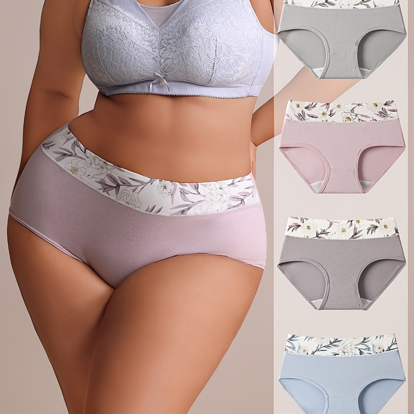 Elegant Floral Print Seamless Briefs for Women made of high stretch knit fabric with 95% elastane.