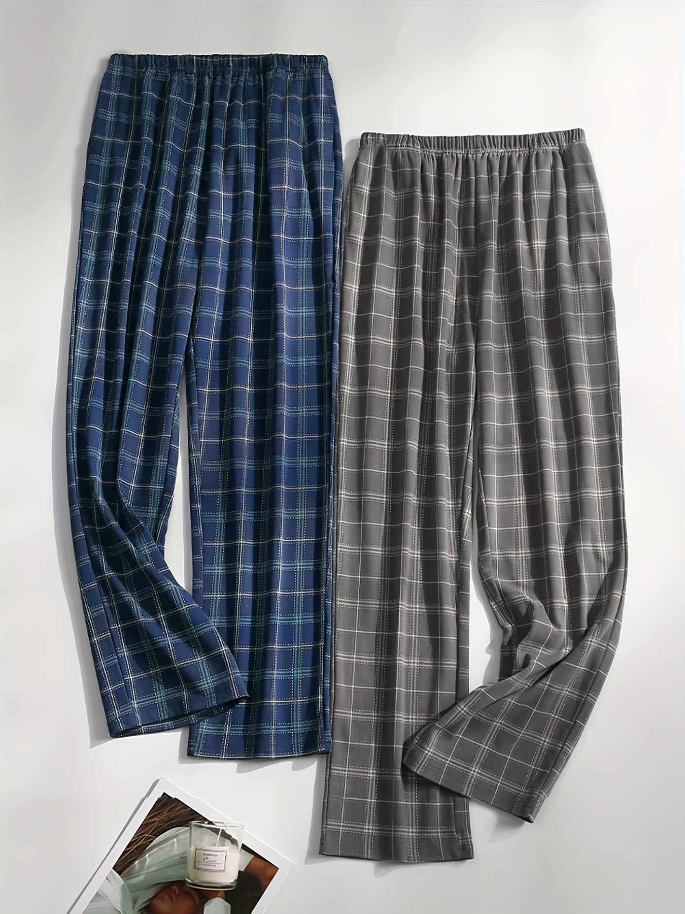 2 Cozy Plaid Lounge Pants for Men - Ultra-Soft with Stretchy Waistband, Relaxed Fit for Ultimate Comfort