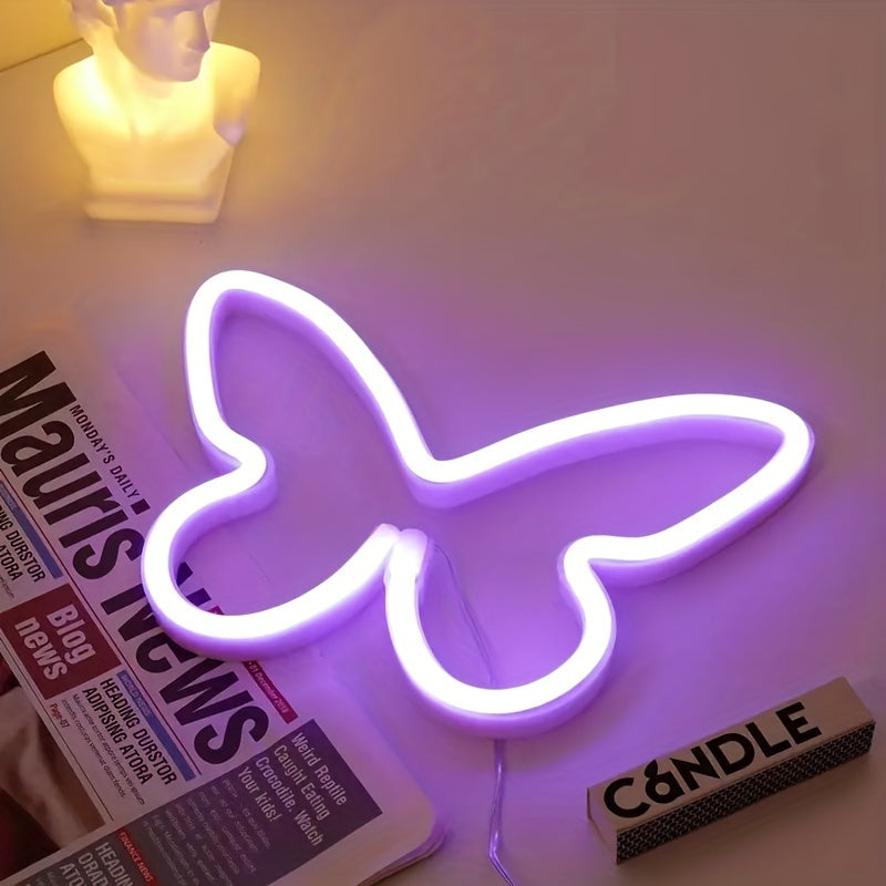 LED butterfly neon sign light for bedroom girls room decoration, USB/battery operated for parties and special occasions.