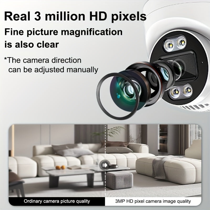 The QKH 3MP HD Dome Surveillance Camera is perfect for both indoor and outdoor home security. With its 1440p resolution, irregular shape, and 2-way audio capabilities, you can feel confident in the safety of your property. The camera also features night