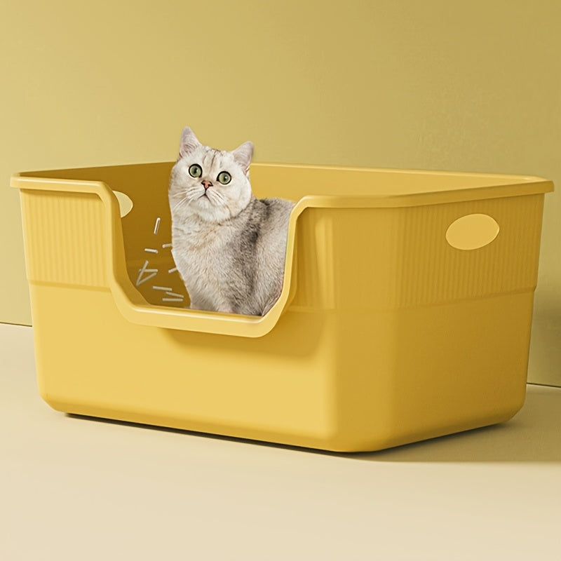 XL Cat Litter Box with Splash Protection, Semi-Enclosed & Open Design, Includes Scoop and Deodorant Bag