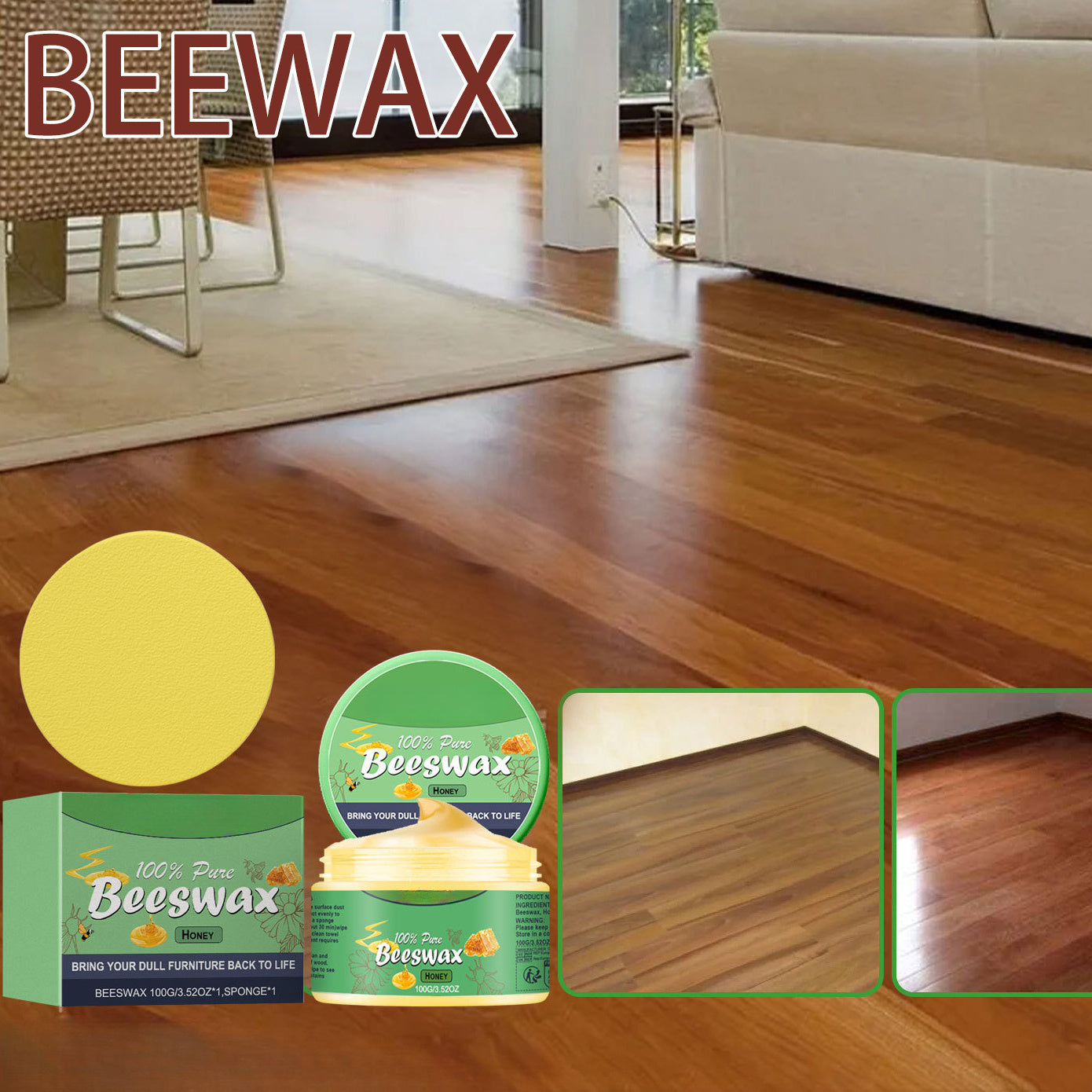 Repair and restore your wood surfaces with the 1pc Beeswax Wood Scratch Repair Kit. This 100g kit is designed to brighten floors and furniture with its natural beeswax formula. The honeycomb design container makes it easy to apply for home care, color