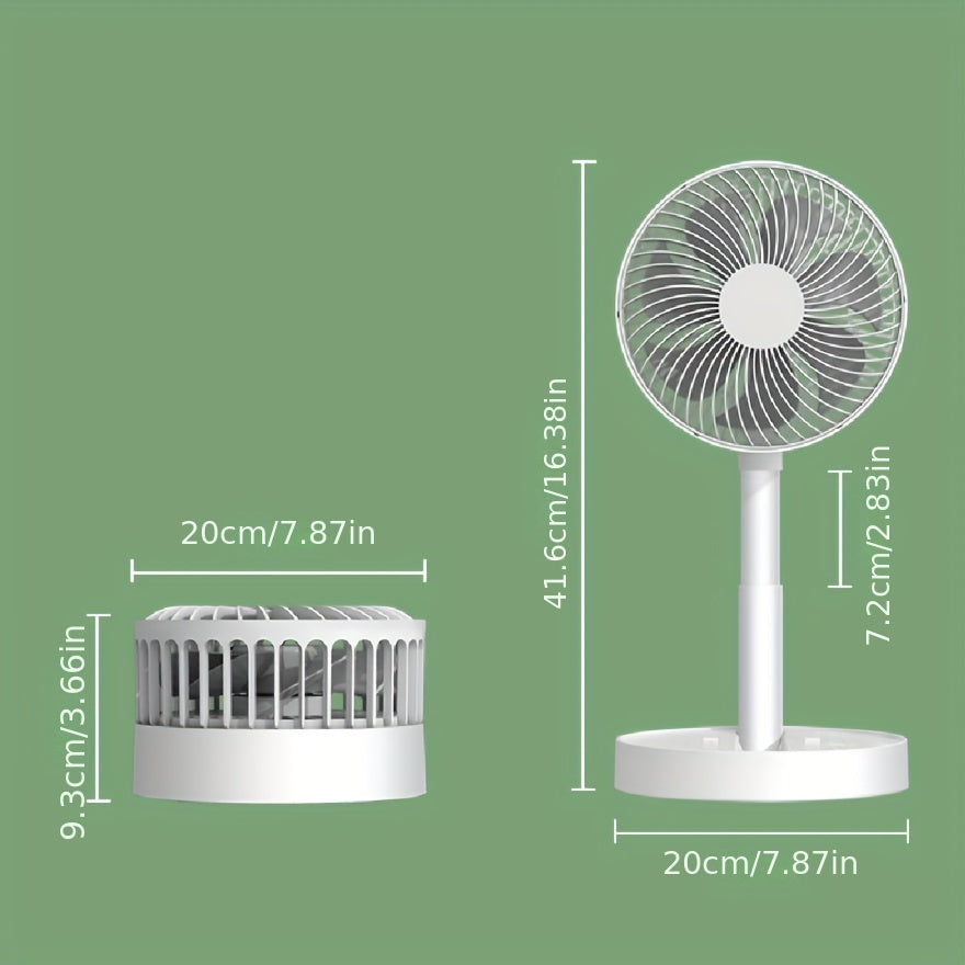 20.32 cm Stand Fan with Folding Portable Telescopic Design, USB Desk Fan with Rechargeable Battery (3600mAh/5400mAh), 4 Speeds, Super Quiet Operation, Adjustable Height and Head, Ideal for Office, Home, Outdoor Camping. (No Plug Included)