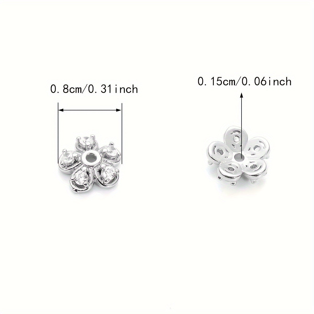 Brass Flower Bead Caps with Synthetic Cubic Zircons - Set of 20 pieces in a bag, including 10mm, 8mm, and 6mm sizes. Perfect for creating stunning jewelry pieces.