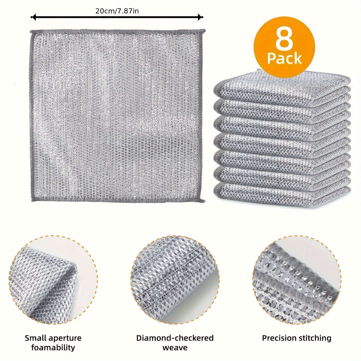 Miracle Cleaning Cloth sets available in 8pcs, 12pcs, and 16pcs sizes. Ultra-durable mesh ultrafine fiber for dry and wet cleaning. Ideal for tableware, metal surfaces, etc. Anti-stain