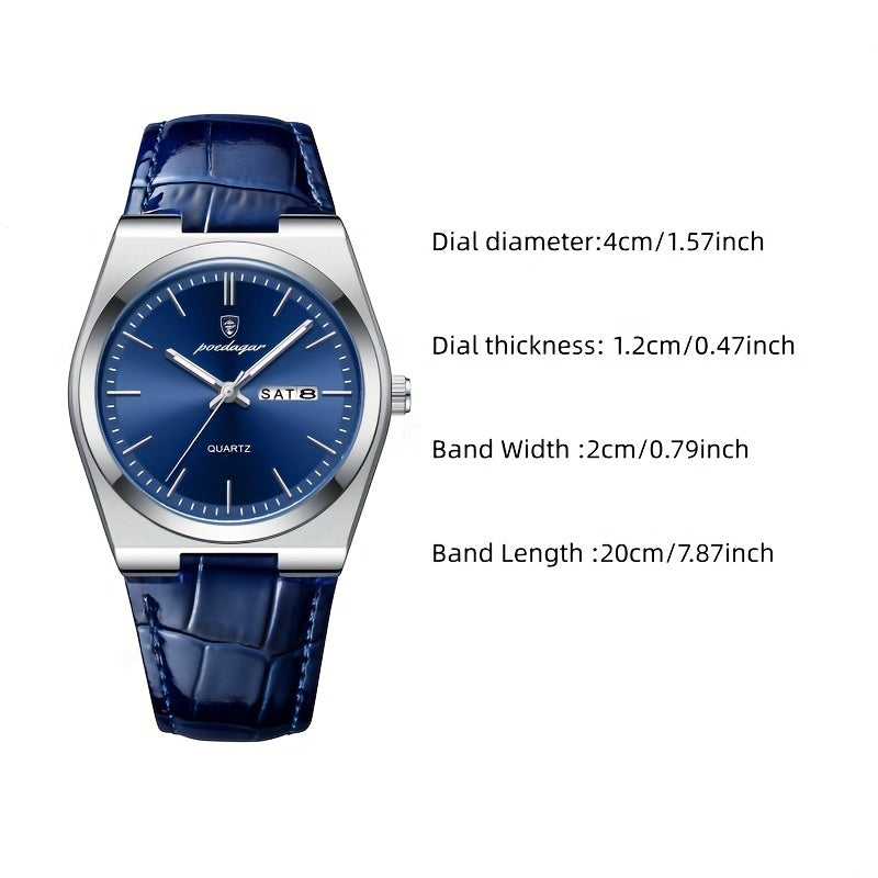 BINBOND Men's Business Casual Watch with Calendar, Quartz Movement, Alloy Case, Round Dial, Genuine Leather Strap, Electronic Drive, Non-Water Resistant, Luminous Hands.