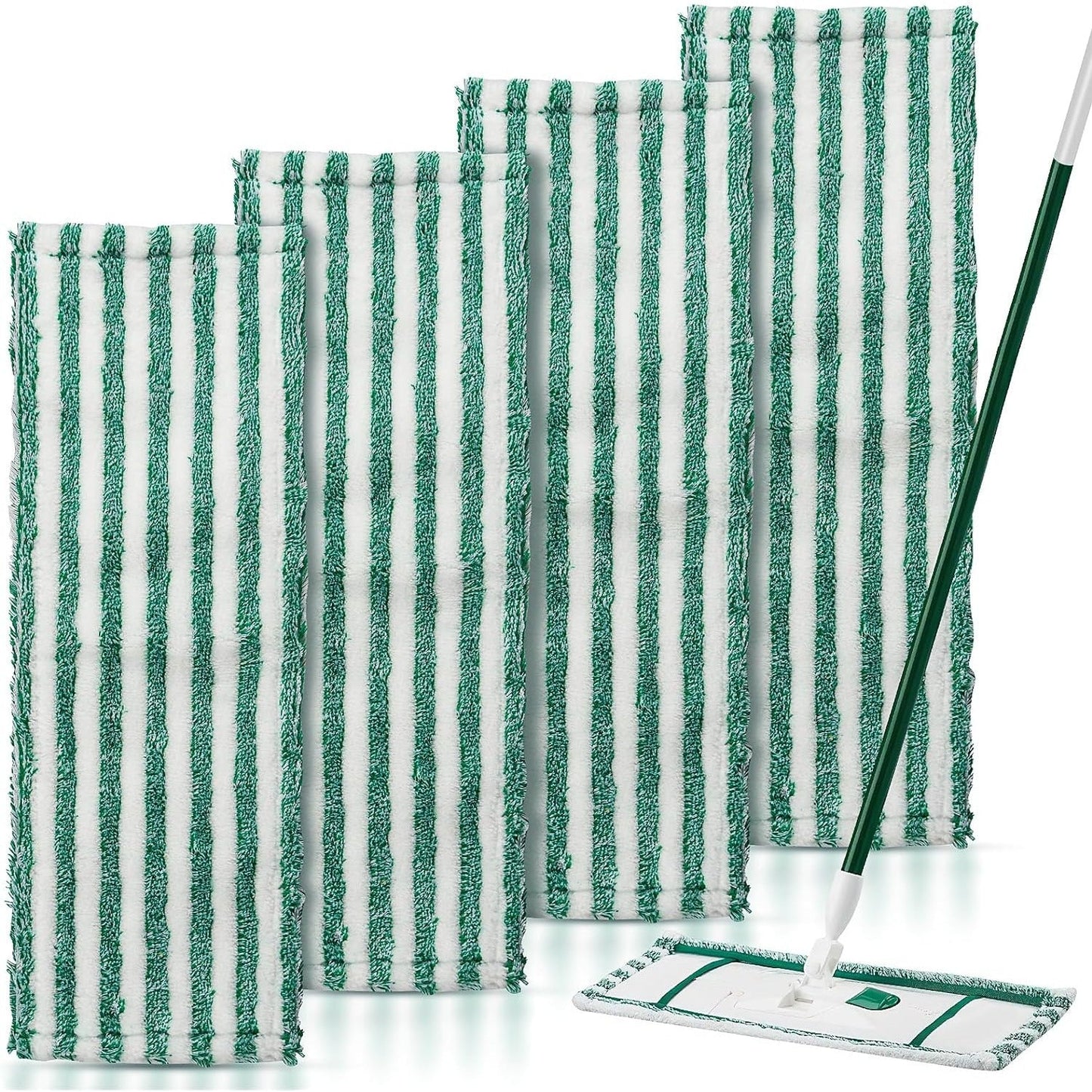 Microfiber mop refill pad in green stripe pattern, washable and reusable. Compatible with Libman floor mop for easy wringing. Perfect for home and office use.